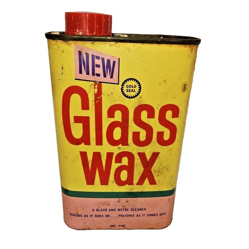 Vintage Glass Wax Can 1966 Gold Seal Metal Advertising Oil Kitchen Garage